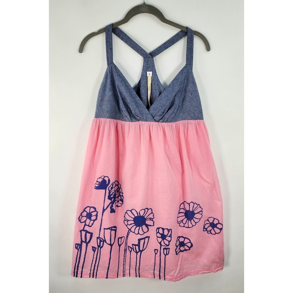 Uncle Frank Ivy Jane Dress Women's S Racerback Chambray and Pink Floral Mini